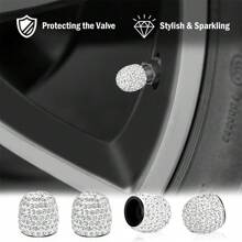 4pcs Rhinestone Decor Car Tire Valve Caps,Universal Car Wheel Tyre Valve Cover Bling Crystal Tire Valve Stem Caps