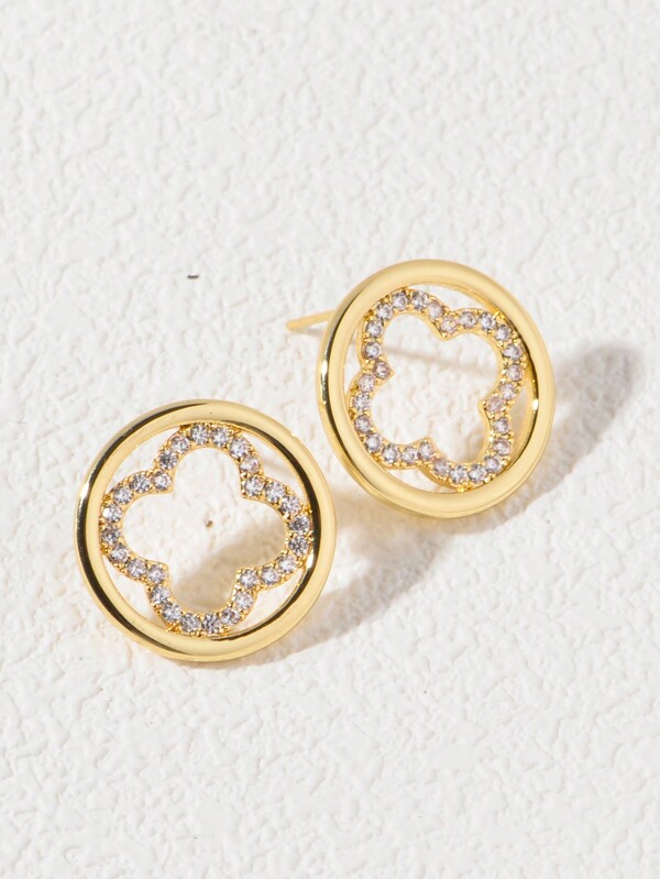 1 Pair Clover Circle Fashion Stud Earrings, Gift For Mom On Mother's Day