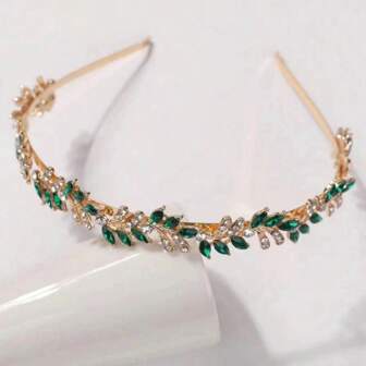 Europe And America Style Vintage Crystal Crown For Girls, Brides, Or Aluminium Alloy Elegant And Simple French Leaf Headband