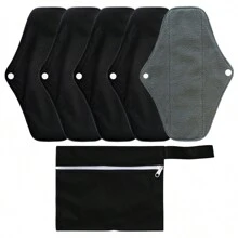 5pcs Set 1pc Random Colours Mini Wet Bag +5pcs Cloth Mama Cloth/Menstrual Pads/Reusable Sanitary Pads/Panty Liners(Black)