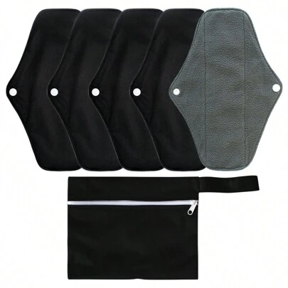 5st Set 1st Random Colors Mini Wet Bag +5st Cloth Mama Cloth/menstruationsskydd/Återanvändbara bindor/trosskydd (svart)