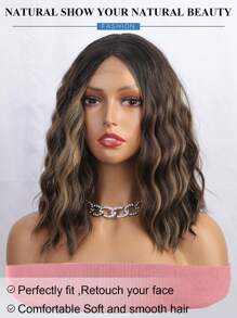 14 Inch Synthetic Curly Wavy Short Wig Natural Looking Synthetic Heat Resistant Fiber Wig  Synthetic Middle Part Short Bob Wavy Curly Wig Shoulder Length For Daily Party Use
