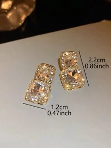 1对简约优雅奢华时尚几何玻璃吊坠耳环（女士款） - 金黃色 - 查看 6