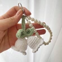 1pc Handmade White/Pink Woven Flower Backpack/Bookbag/Purse Pendant, Faux Pearl Decorated Bracelet / Keychain / Keyring, Crochet Flower Trinket Gifts For Women In Summer Valentine's Day Valentines School Pearl