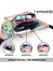 1個青少年可調節鐳射腰袋PVC防水透明斜跨胸袋，適用於戶外活動 - 彩色 - 查看 4