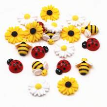 20pcs Resin Daisy Sunflower Bee Ladybugs Mixed Embellishments Flatbacks Cabochons For Scrapbooking DIY Crafts Home Decoration Summer, School