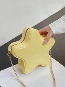 2024年春季迷你可愛糖果色星星設計果凍包斜跨包，純色Y2k時尚手機手提包和手袋，星形PVC袋，卡通星形袋可愛小型鏈式斜跨包，Kawaii PVC果凍錢包女款 - 黃色 - 查看 1