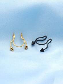 1pc Fashionable Stainless Steel Cone Shaped U Divider Fake Nose Ring Horseshoe Hoop Clip Jewelry - Multicolor - View 5