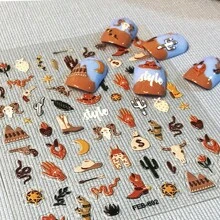 1pc 5D Thin Flexible Adhesive Retro American Western Cowboy Nail Art Stickers And Decals For Journal, Phone, And DIY Crafts