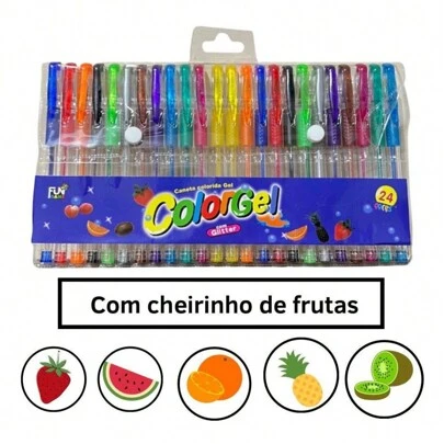 Canetas Gel Perfumadas Marcadores Coloridos para Crianças Kit Colorgel 6 8 10 12 24 Cores Volta às Aulas