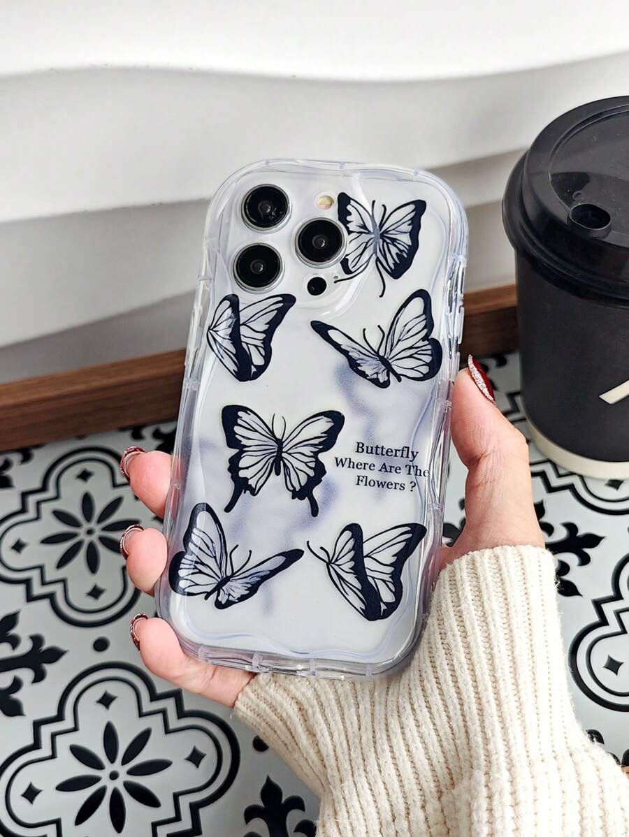 1 pieza Funda de teléfono transparente con mariposa negra estilo "Fairycore" personalizada, con funda suave 3D de ola completa anti-caída para Spark/Go/8C/9/10/10C/PRO/Camon/20/2022/2023/2024/Infinix/Smart/6/7/Pop/Pro/Hot/12/I/Play/30/Note/Vip, estilo INS, europea y americana