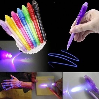 1pc/7pcs Plastic Invisible Ink Pen With UV Light, Multi-Functional Magic Light Pen For Money Detection And Secret Writing Back To School