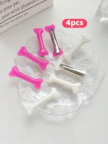 Conjunto de 4 piezas de pinzas de pelo de plástico con forma de hueso en blanco y rosa, adecuado para juegos de roles, decoración de cabello para niñas con estilo mediante clips tipo aligátor - Color de la imagen - Ver 5