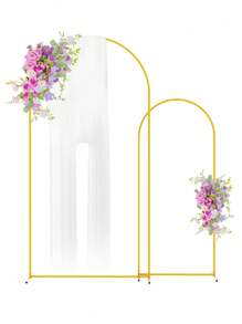 婚禮拱形背景牆架7.2英尺、6.6英尺、6英尺，黃金金屬拱形背景架，適用於婚禮、生日派對、花園花卉氣球拱形裝飾，黃金婚禮拱形架，拱形背景架，用於生日派對、嬰兒淋浴、畢業典禮裝飾，1件裝 - 金色 - 查看 2
