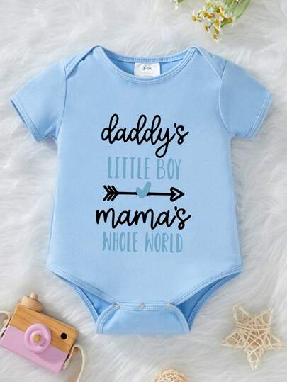 Baby Boy Casual Slogan Print Short Sleeve Romper