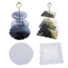 3 Tier Asymmetrical Wavy Square Round Serving Tray Platter Display Stand Coaster Tableware Cake Stand Silicone Mold