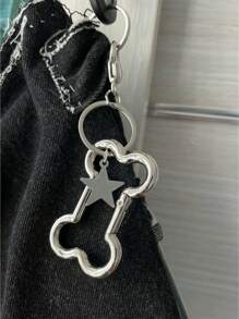 Street 1pc Metallic Silver Cute Bone & Star Shaped Pendant Keychain For Y2K Millennium Girl Bag Decoration Valentine's Day Valentines Car Accessories Bag Charm Backpack For School