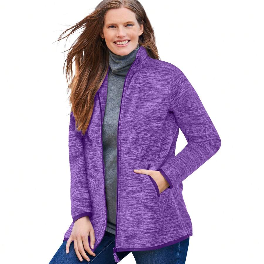 Woman Within Plus Size Zip-Front Microfleece Jacket - RADIANT PURPLE MARLED - View 1