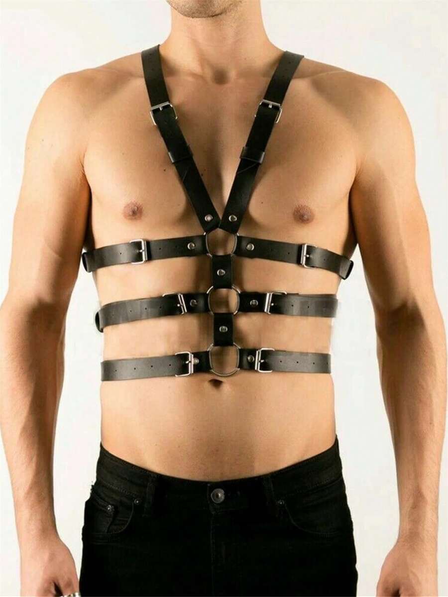 Men Punk Body Chest Harness Strap Belt Shoulder Bust Restraint Gothic Suspenders  Buckle - Black - View 1