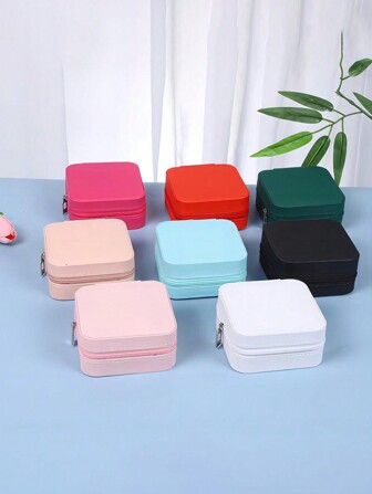 1pc Valentine's Gift Travel Jewelry Box, PU Leather Small Jewelry Storage Box, Ladies Girls Dual Layer Portable Mini Travel Case Display Organizer, Suitable For Earrings, Rings, Necklaces, Bracelets Back To School