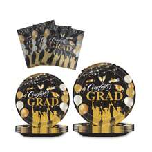 72入組gatherfun 2024畢業派對用品,黑色紙盤餐巾畢業派對用祝賀用品 - 黑色 - 查看 1