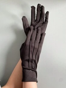 1 Pair Thin White Polyester Fingerless Gloves, Etiquette, Performance, Wedding Gloves, With 3 Stripes And Buckle Closure, Unisex Fingerless Gloves - White - View 7