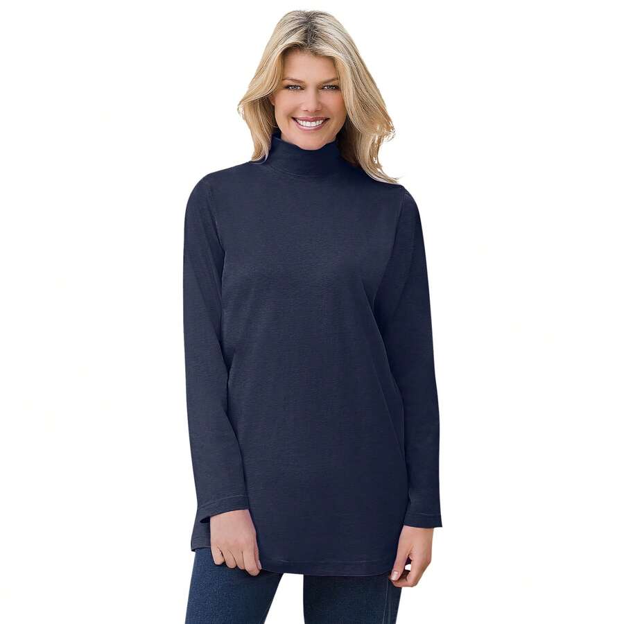 Woman Within Plus Size Perfect Mockneck Tunic - NAVY - 查看 1