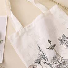 花朵图案双面印花单肩手提包印花手提包休闲旅行沙滩包大容量可重复使用单肩购物袋女士休闲单肩包手提包大容量帆布沙滩包手提包购物袋印花女士杂货单肩包