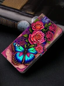 GLANDOTU 印花翻盖折叠钱包，带卡夹和磁扣，PU皮革材质，适用于多种手机品牌和型号，国际版，非国内版。 - 彩色 - 查看 3