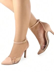 Scarpin Feminino Nude Com Vinil Salto Alto Confortável Moda