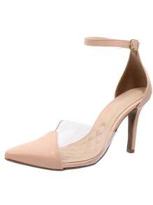 Scarpin Feminino Nude Com Vinil Salto Alto Confortável Moda