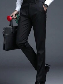 Pantalones largos formales negros para hombre, pantalones de caballero
