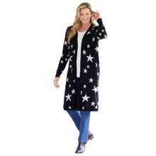 Woman Within Plus Size Perfect Cotton Duster Sweater - BLACK SCATTERED STARS - View 1
