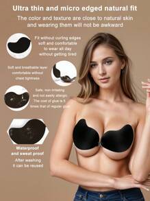 Cubre pezones invisibles de silicona con efecto push-up, almohadillas autoadhesivas sin tirantes con forma de mango para sujetar el busto de las mujeres y pezones adhesivos, efecto de enfriamiento en verano y recogida del pecho, hace que los pechos pequeños parezcan talla grande llenos. Limpie el área del pecho antes de usar, el sudor y el agua pueden reducir la adherencia.