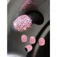 4pcs Rhinestone Decor Car Tire Valve Caps,Universal Car Wheel Tyre Valve Cover Bling Crystal Tire Valve Stem Caps
