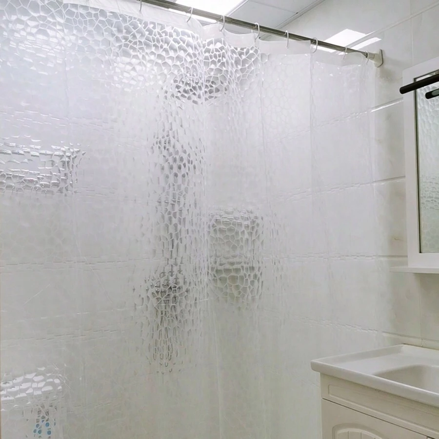 1Pc 180cm (W) X 180cm (H) Khối nước 3D trong mờ rộng in hình rèm tắm EVA cho phòng tắm với 12 móc nhựa Có 3 màu: Trong, Xanh lam, Xanh lục - Màu trong suốt - Xem 1