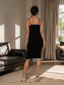 Vestido stretch slim fit tacto suave tejido canalé - Negro - Ver 2