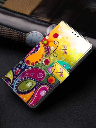 GLANDOTU Print Flap Folding Wallet With Card Clip And Magnetic Closure PU Leather Suitable For A Wide Range Of Mobile Phone Brands And Models Waterproof Shockproof Anti-Fall Scratch Resistant
