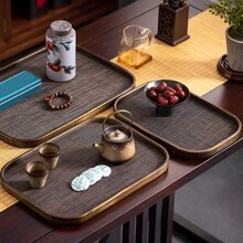 1pc/Lot Chinese Retro Style Multi-Purpose Nan Bamboo Tea Tray Storage Tray, Suitable For Tea Room And Zen Household Design - Brown - View 9