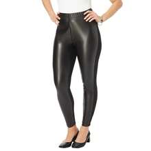Jessica London Women's Plus Size Faux Leather Leggings - 黑色 - 查看 1