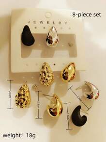 8pcs/Set Fashion Colorful Waterdrop Stud Earrings, UV Color Retention Plating, Lightweight CCB Material, Smooth Metallic Finish Jewelry - Multicolor - View 3