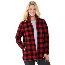 Woman Within Plus Size Zip-Front Microfleece Jacket - VIVID RED BUFFALO PLAID - View 1