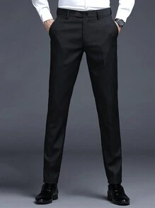 Pantalones largos formales negros para hombre, pantalones de caballero