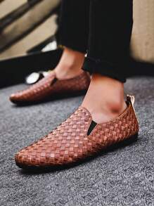 Men's Casual Loafers Slip-On Flats Black Driving Moccasins Comfort Leather Formal Shoes (Run Small & Narrow, Suggest Sizing Up 2 Sizes)