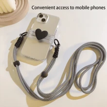 1 pièce Étui de téléphone style clip arrière cordon de serrage - Anti-chute, réglable, à la mode, neutre, croix diagonale ou suspension de cou, anti-perte de téléphone, convient pour tous les téléphones, petit clip arrière en forme de cœur, corde de suspension pour téléphone, mignon, voyage gratuit, mains libres, chaîne de sangle pour épaule accessoire de croix diagonale, noir, blanc, rose, quatre couleurs au choix - Multicolore - Voir 3