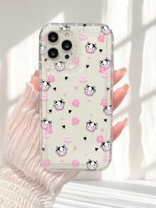 Ins Vibes Cute Cartoon Flowers & Cow Print Clear Case Compatible With IPhone11/12/13/14/15/15pro/15 Plus/15 Promax/7plus/8plus/X/Xs Max/Xr/11pro/12pro/13pro/14pro/12mini/13mini/11promax/12promax/13promax/14promax/14plus/6/6s/6plus/7/8/Se&Compatible With Samsung Galaxy /A54/A14/A12/A13/A15/A32/A33/A24/A52S/S20/S21/S22/S23/S24/S23Plus/S24ultra Waterproof Shockproof Anti-Fall Scratch Resistant
