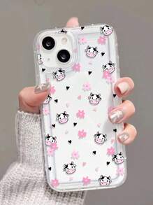 Ins Vibes Cute Cartoon Flowers & Cow Print Clear Case Compatible With IPhone11/12/13/14/15/15pro/15 Plus/15 Promax/7plus/8plus/X/Xs Max/Xr/11pro/12pro/13pro/14pro/12mini/13mini/11promax/12promax/13promax/14promax/14plus/6/6s/6plus/7/8/Se&Compatible With Samsung Galaxy /A54/A14/A12/A13/A15/A32/A33/A24/A52S/S20/S21/S22/S23/S24/S23Plus/S24ultra Waterproof Shockproof Anti-Fall Scratch Resistant
