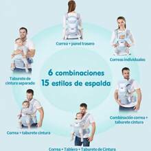 Portabebés transpirable ajustable portabebés Fular portabebés ajustable y transpirable Asiento para la cintura del bebé Asiento ergonómico para bebé canguro Fular portabebés para 7-66 lbs. con asiento para la cadera del bebé - Azul - Ver 5