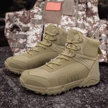 Botas militares para hombre Botas de patrulla ligeras Botas tácticas militares de caña alta Trabajo antideslizante resistente al desgaste Senderismo en el desierto al aire libre Zapatos con cordones - Caqui - Ver 4
