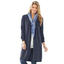 Woman Within Plus Size Perfect Cotton Duster Sweater - HẢI QUÂN - Xem 1